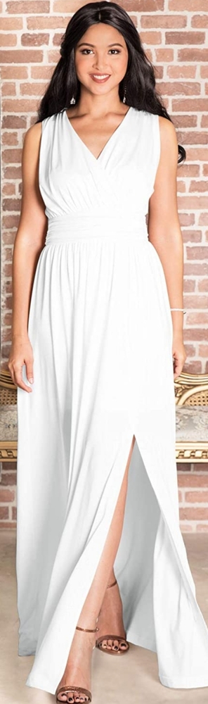 Long Sleevless Slit White Evening Maxi Dress
